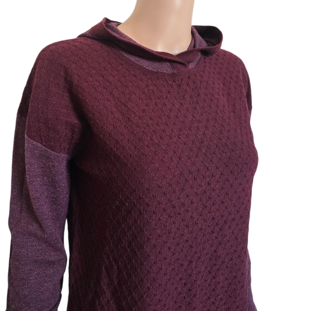 SMARTWOOL WOMEN'S SHADOW PINE HOODIE SWEATER Black Cherry Heather - Picture 4 of 10